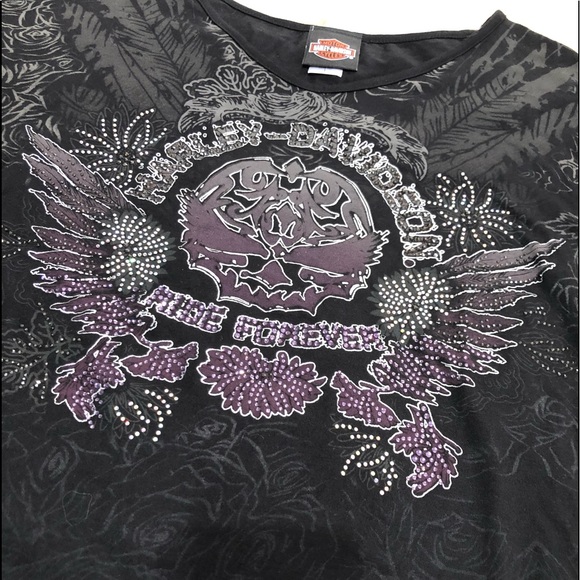 Harley Davidson RARE NWOT rhinestone BLING scull feathers wings design! SEXY!! - Picture 14 of 17